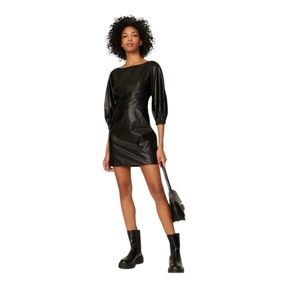 ba&sh Dresses & Skirts - ba&sh Sae Faux Leather Mini Dress 3/4 Sleeves in Black Size Small